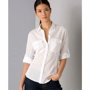 James Perse Three Quarter 3/4 Sleeve Button Down Up Shirt 0 White